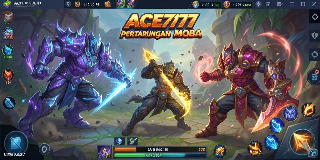 Screenshot ACE777 menampilkan aksi pertarungan intens antar pemain MOBA.