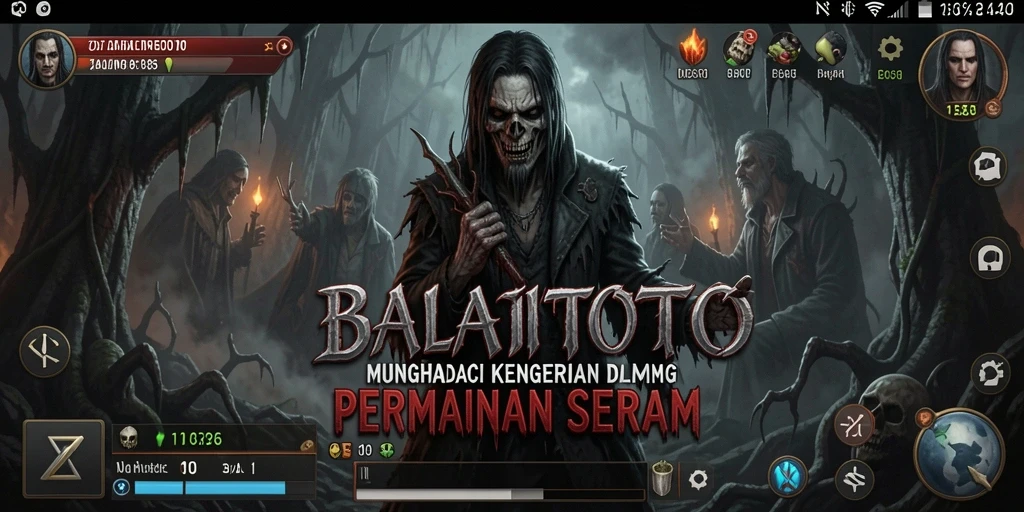 Screenshot utama BALAITOTO menampilkan suasana menyeramkan dengan elemen horor yang mencekam.