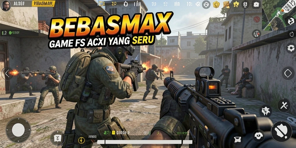 Tampilan gameplay mendebarkan BEBASMAX dengan aksi tembak-menembak yang intens.