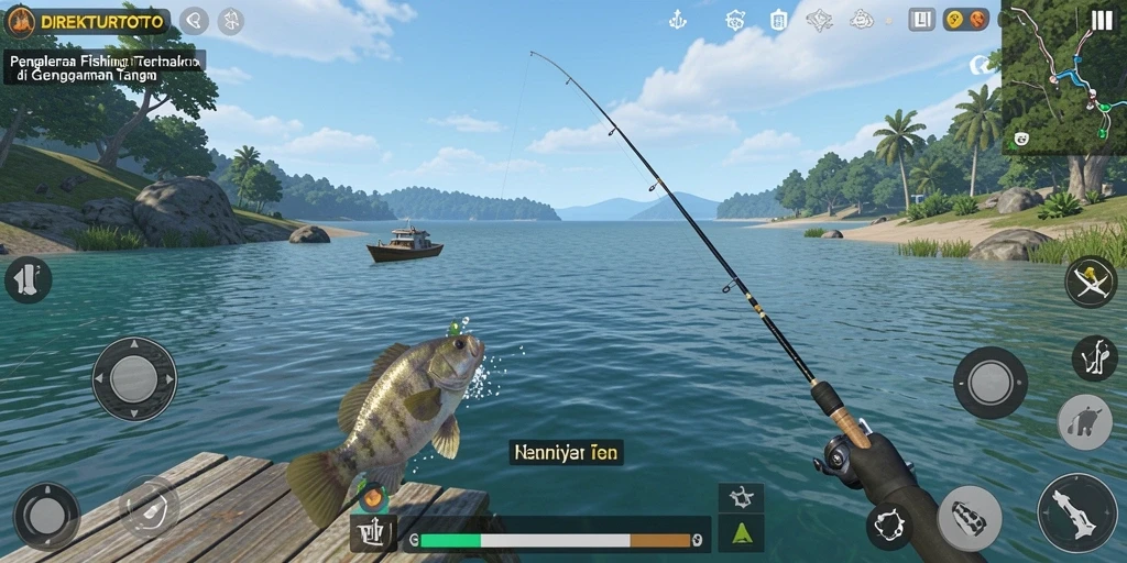 Screenshot gameplay DIREKTURTOTO yang menampilkan aksi seru memancing.