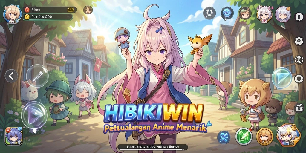 Screenshot gameplay HIBIKIWIN menampilkan karakter Anime yang beraksi seru.