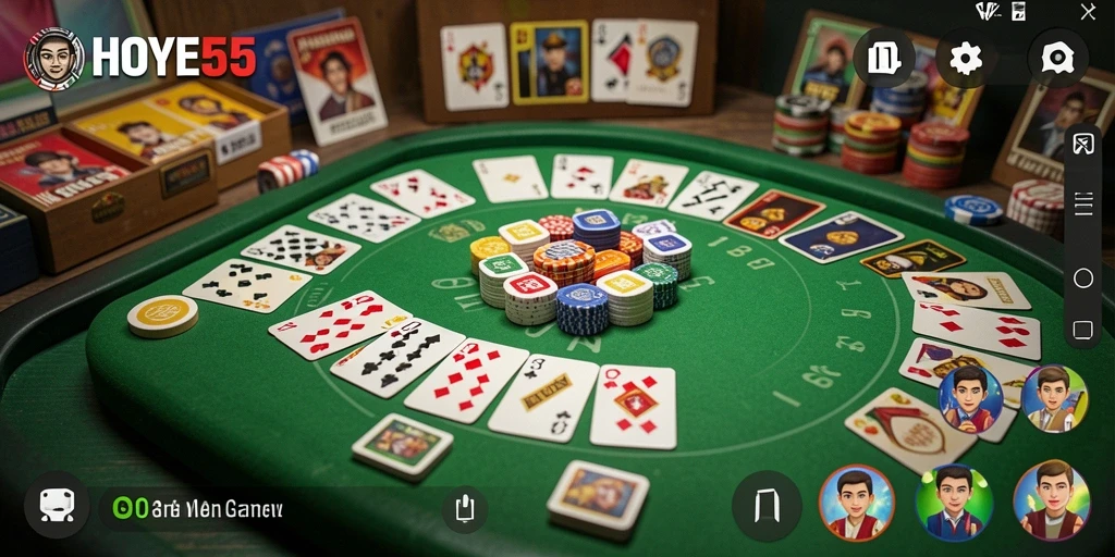 Tampilan gameplay seru dalam HOYE55, menampilkan suasana permainan Gaple.