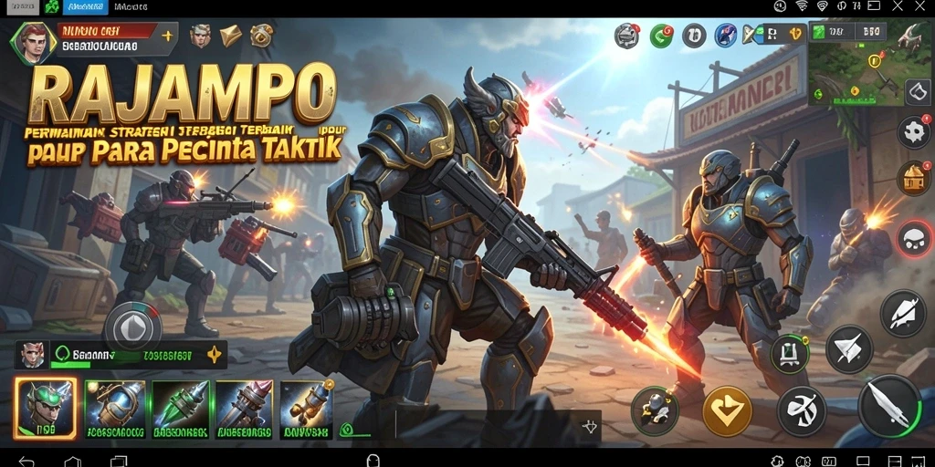Screenshot utama RAJAMPO menampilkan aksi strategis di medan perang.